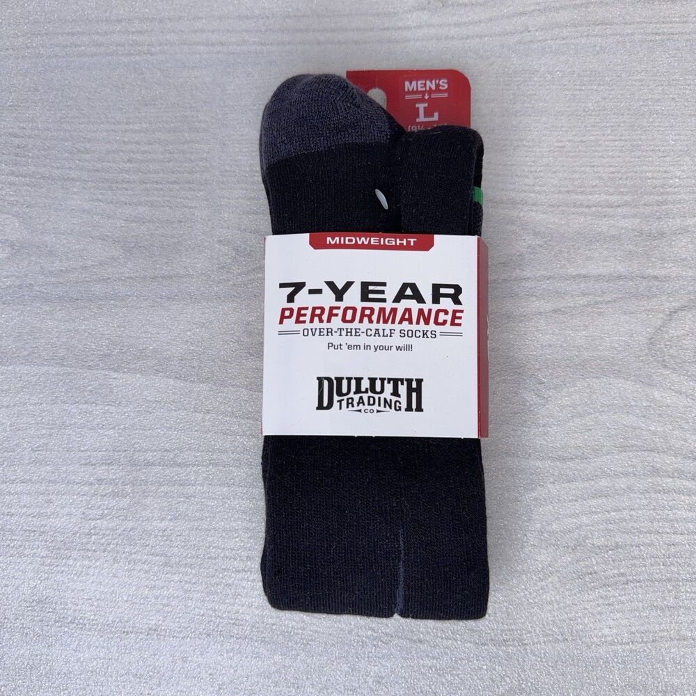 Duluth Trading Co Men's 7-Year Midweight Performance Socks Black Gray Large NEW